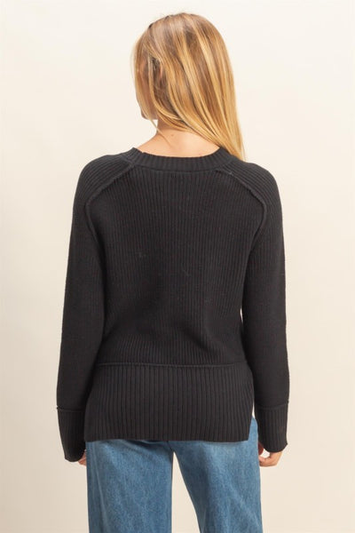 Emily - Side Slit Sweater (Black)