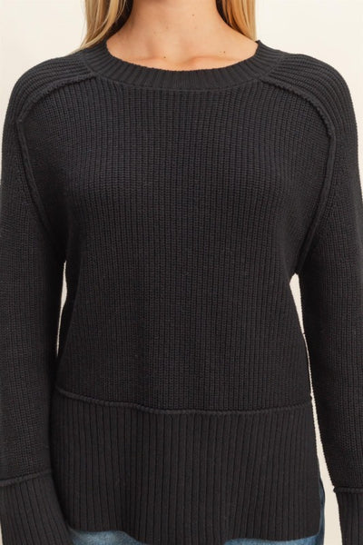 Emily - Side Slit Sweater (Black)