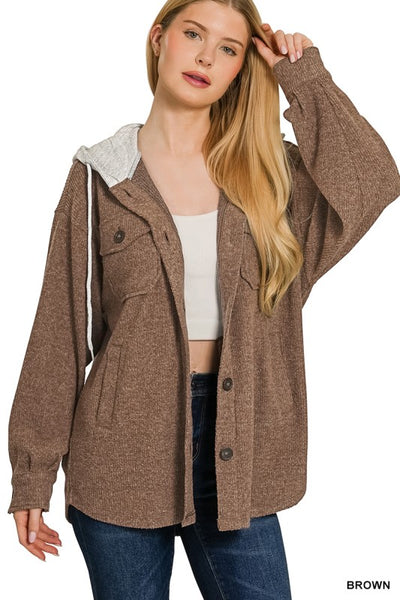 Leah - Ribbed Hooded Shacket