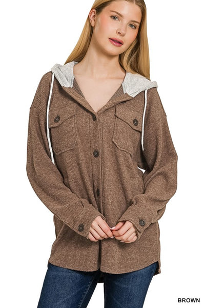 Leah - Ribbed Hooded Shacket
