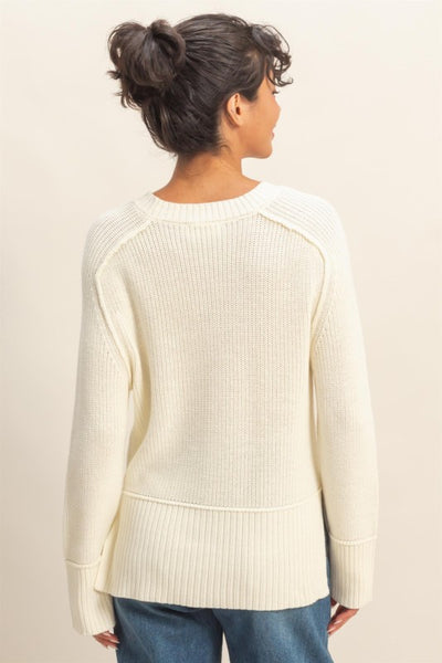 Emily - Side Slit Sweater (Cream)