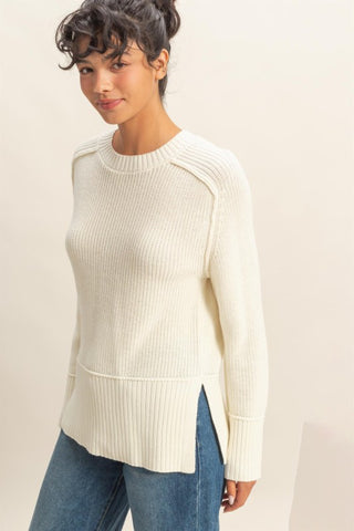 Emily - Side Slit Sweater (Cream)