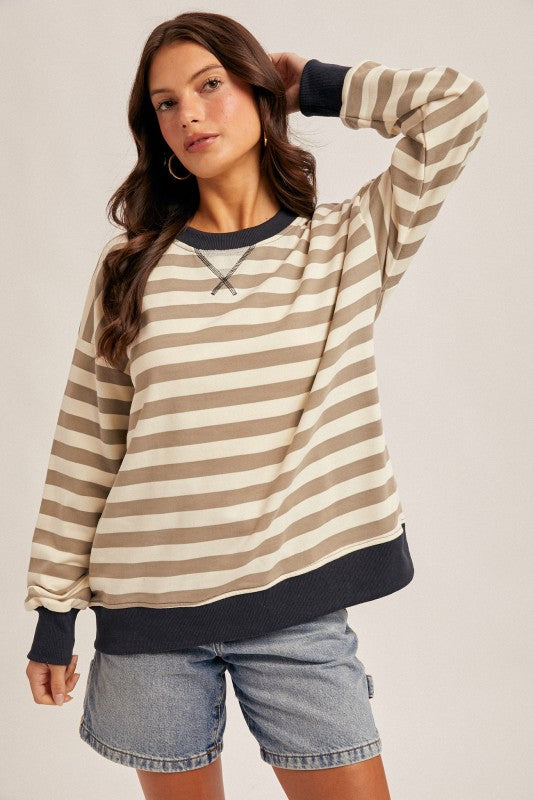 Maya - Striped Crew Neck (Navy)