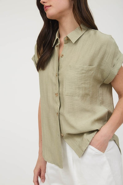 Blake - Linen Button Down (Light Olive