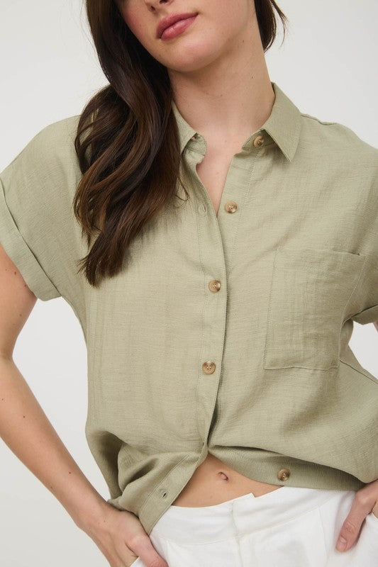 Blake - Linen Button Down (Light Olive