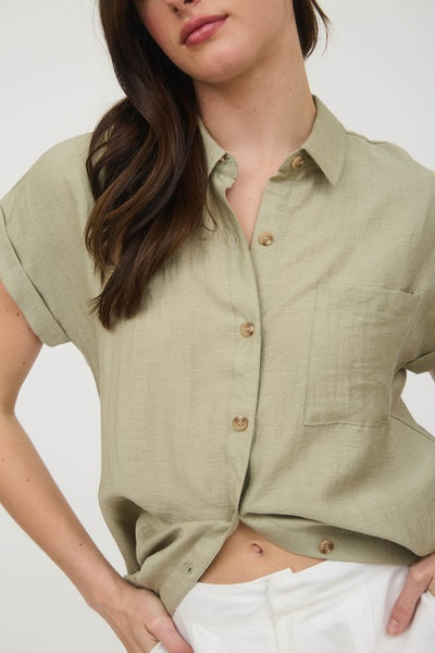 Blake - Linen Button Down (Light Olive