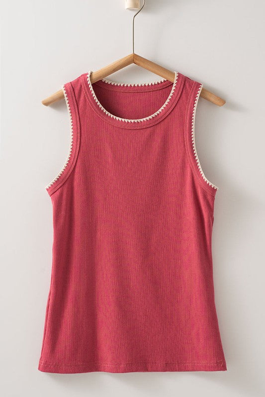 Stitch Detail Tank - Berry Pink