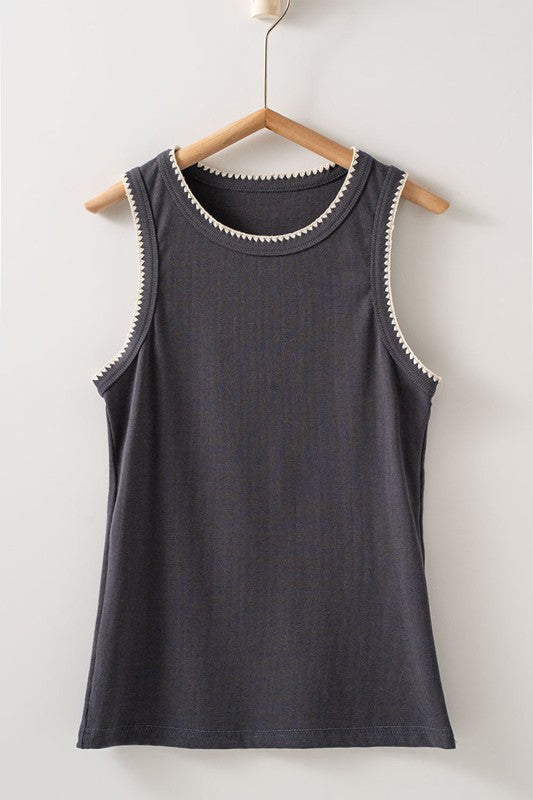 Stitch Detail Tank - Charcoal