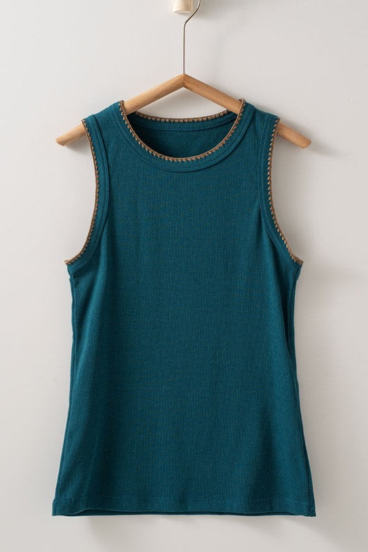 Stitch Detail Tank - Teal