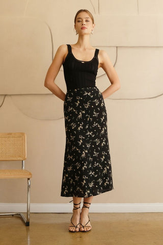 Floral Black Midi Skirt