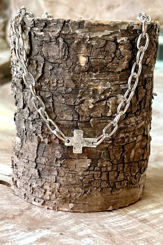 Silver cross choker necklace. 