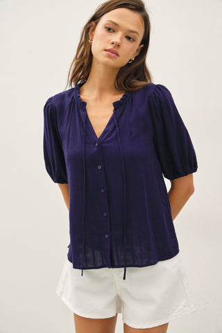 Nora - Navy Front Tie Blouse