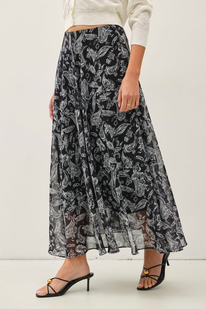 Laurie - Black Paisley Skirt