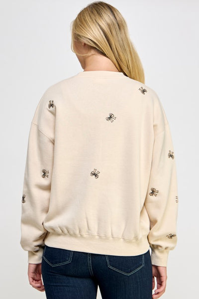 Delila - Embroidered Bow Sweatshirt