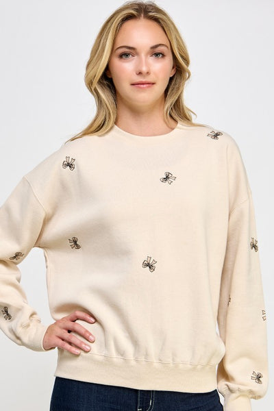Delila - Embroidered Bow Sweatshirt