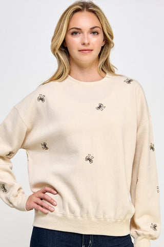 Delila - Embroidered Bow Sweatshirt