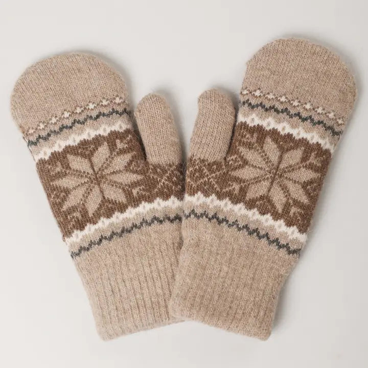 Snowflake Mittens (Tan)