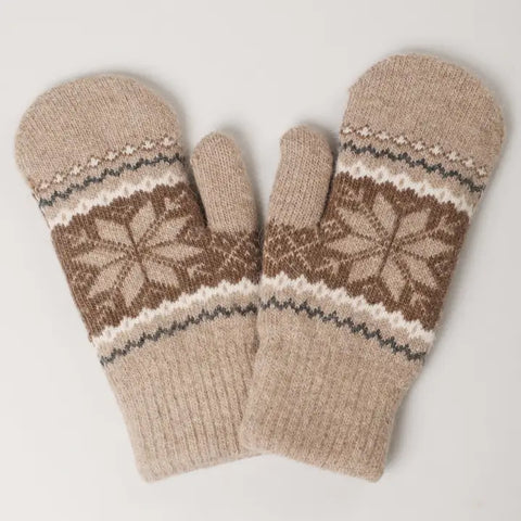 Snowflake Mittens (Tan)