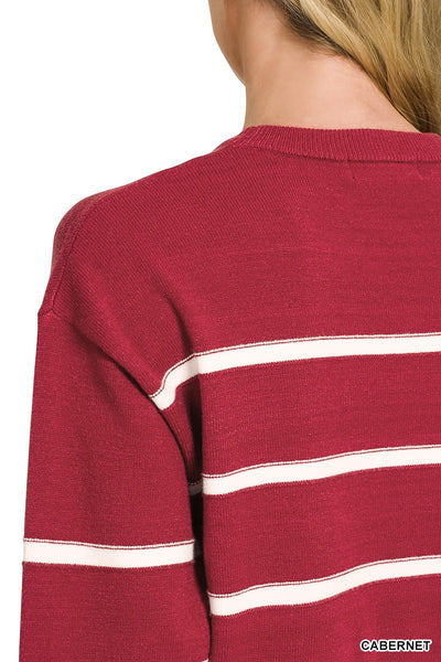 Grace - Classic Striped Sweater (Cabernet)