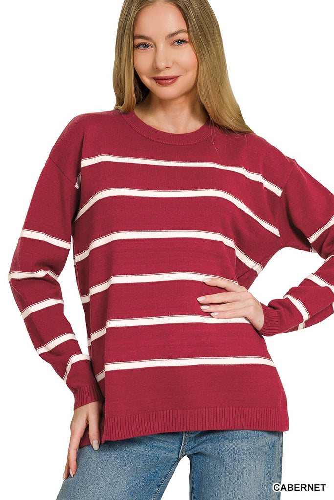 Grace - Classic Striped Sweater (Cabernet)
