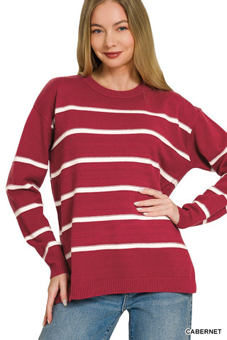 Grace - Classic Striped Sweater (Cabernet)