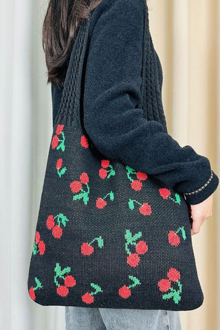 Cherry Knitted Purse (Black)