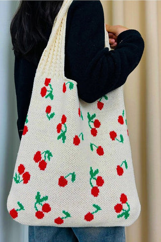 Cherry Knitted Purse (Cream)