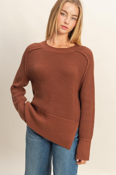 Emily - Side Slit Sweater (Chesnut)