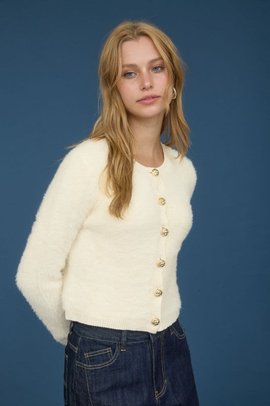 Quinn - Fuzzy Cardigan (Cream)