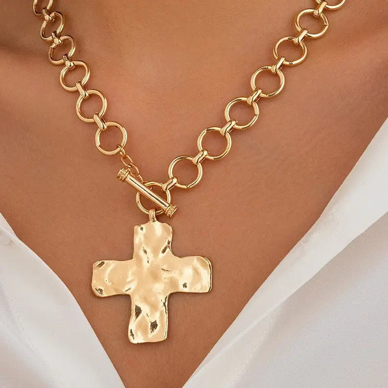 Hammered Cross Necklace