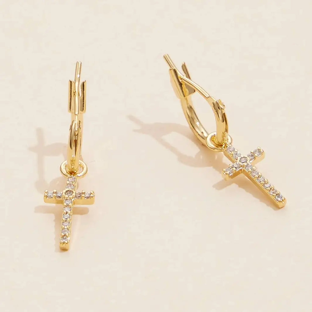 Cross Hoop Earrings (Gold)