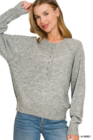 Megan - Gray Henley Sweater