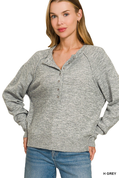 Megan - Gray Henley Sweater