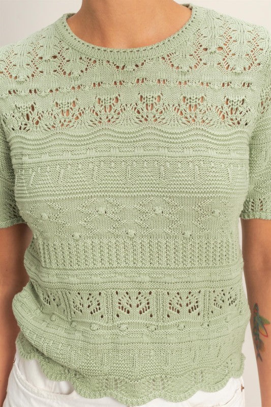 Stella - Pointelle Top (Green)