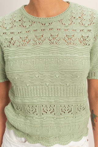 Stella - Pointelle Top (Green)
