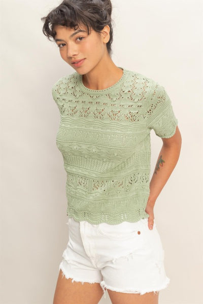 Stella - Pointelle Top (Green)