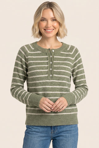 Sadie - Half Button Sweater (green)
