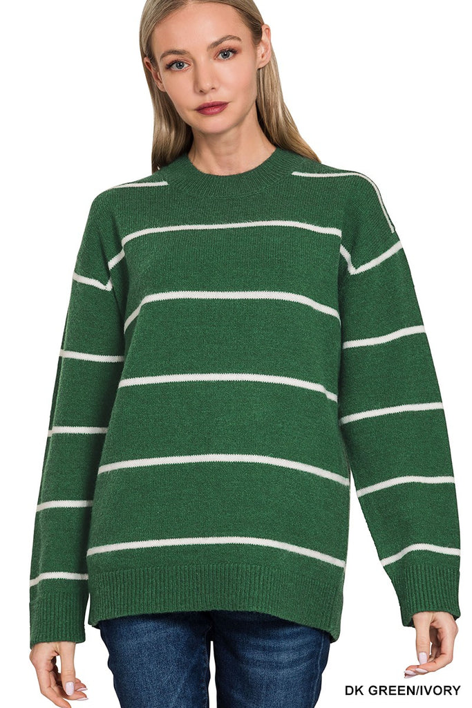 Quinn - Dark Green Striped Sweater