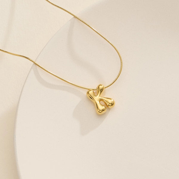 Gold Bubble Initial Necklace