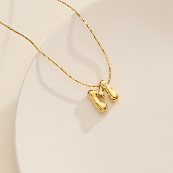 Gold Bubble Initial Necklace