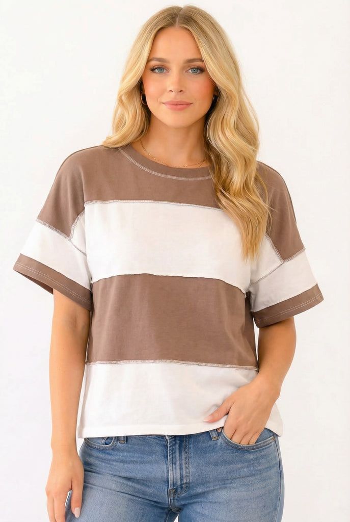 Isabella - Mocha Colorblock Tee
