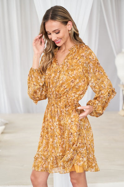 Isabelle - Mustard Floral Dress