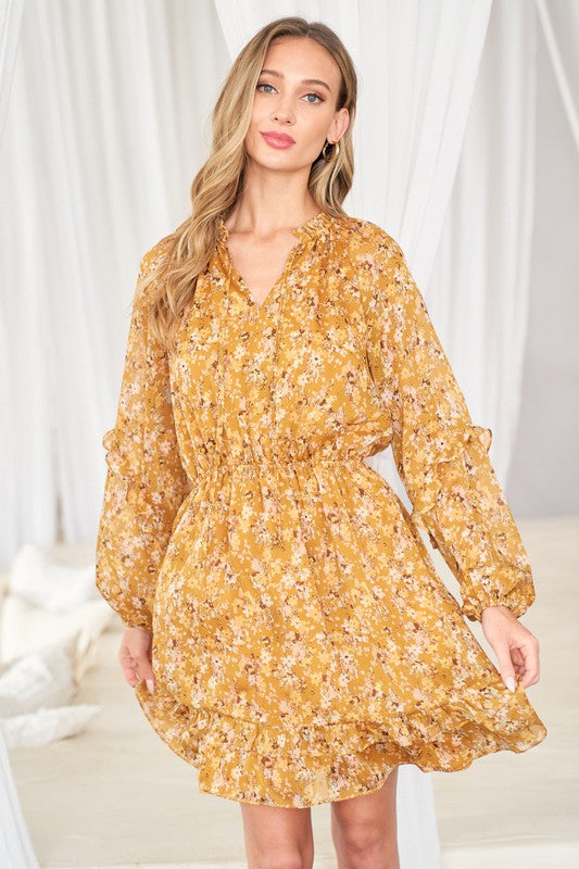 Isabelle - Mustard Floral Dress