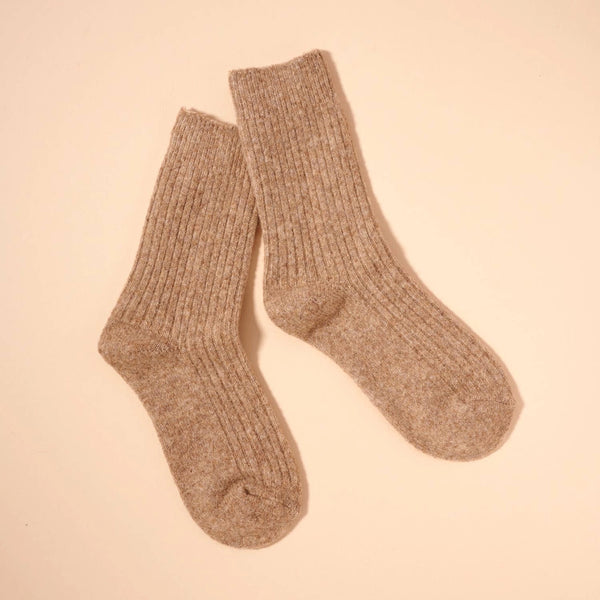 Ribbed Knit Neutral Crew Socks