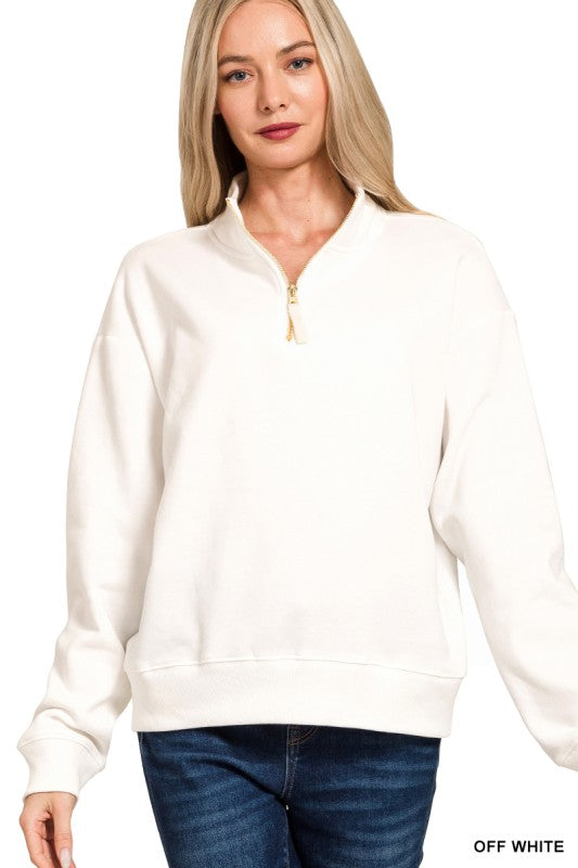 Brynn - Gold Zipper Pullover (Off White)