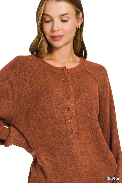 Megan - Rust Henley Sweater