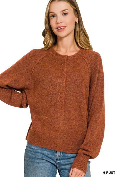 Megan - Rust Henley Sweater