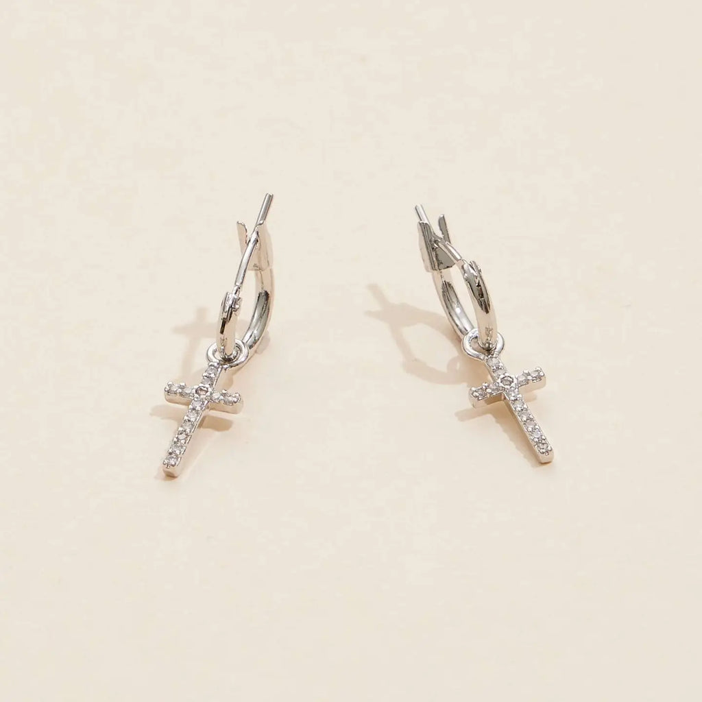 Cross Hoop Earrings (Silver)