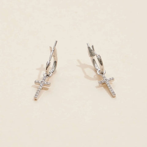 Cross Hoop Earrings (Silver)