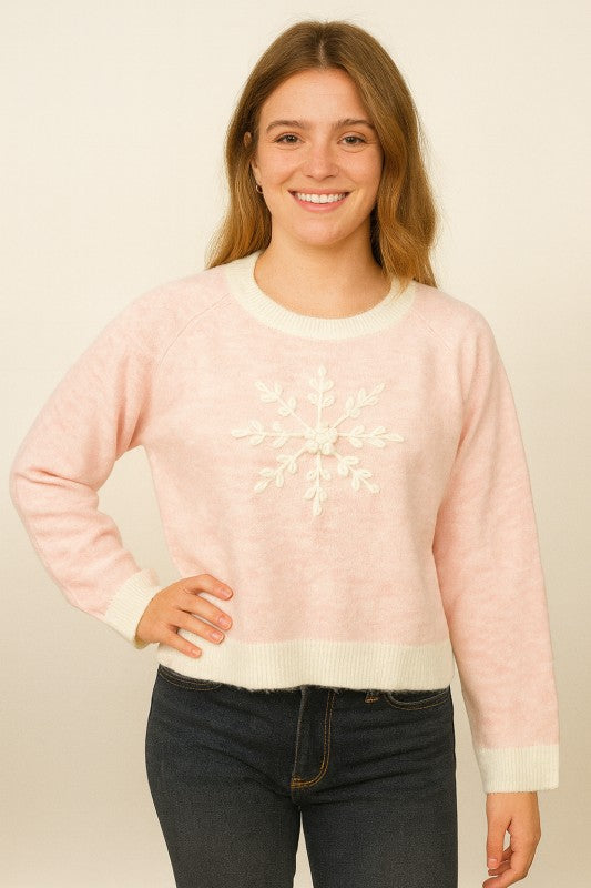 Poppy - Pink Snowflake Sweater